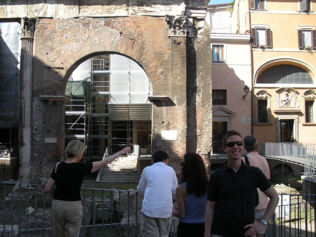 Dan, paying close attention as Diane explains the Roman portico