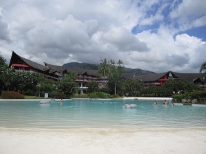The view of our lagoon pool from my lounge chair -- who cares where my suitcase is?