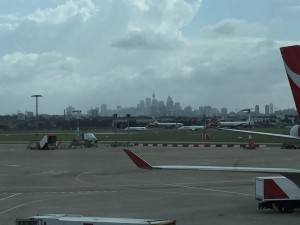 Looking back at Sydney from the airport
