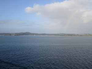 A rainbow greets us at the entrance to the Bay of Islands