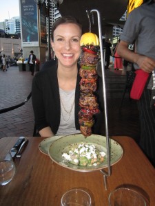 Ann Taylor looks forward to her skewer of beef fillet