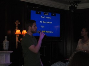 Dan, enjoying his turn at karaoke (finally!)